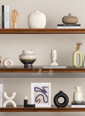 侘寂风客厅壁龛书架开放格复古陶瓷中古民宿酒店样板间玄关摆件
