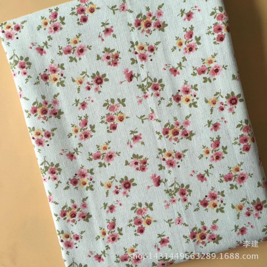 活性印染 厂家直销 亚麻面料 麻布印花 粉色小碎花 桌布 抱枕
