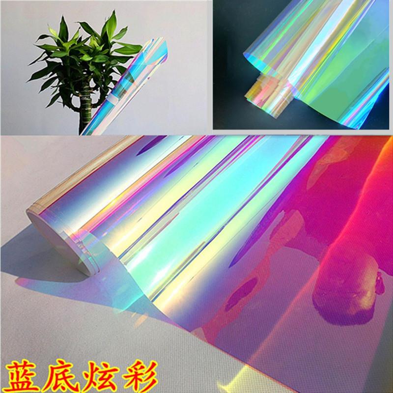 膜镭射纸玻璃纸贴膜镭射膜彩虹透明彩色玻璃贴纸新年静电贴