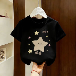 黑色星星卡通女童纯棉短袖t恤2026新款夏季超好看儿童亲子装上衣