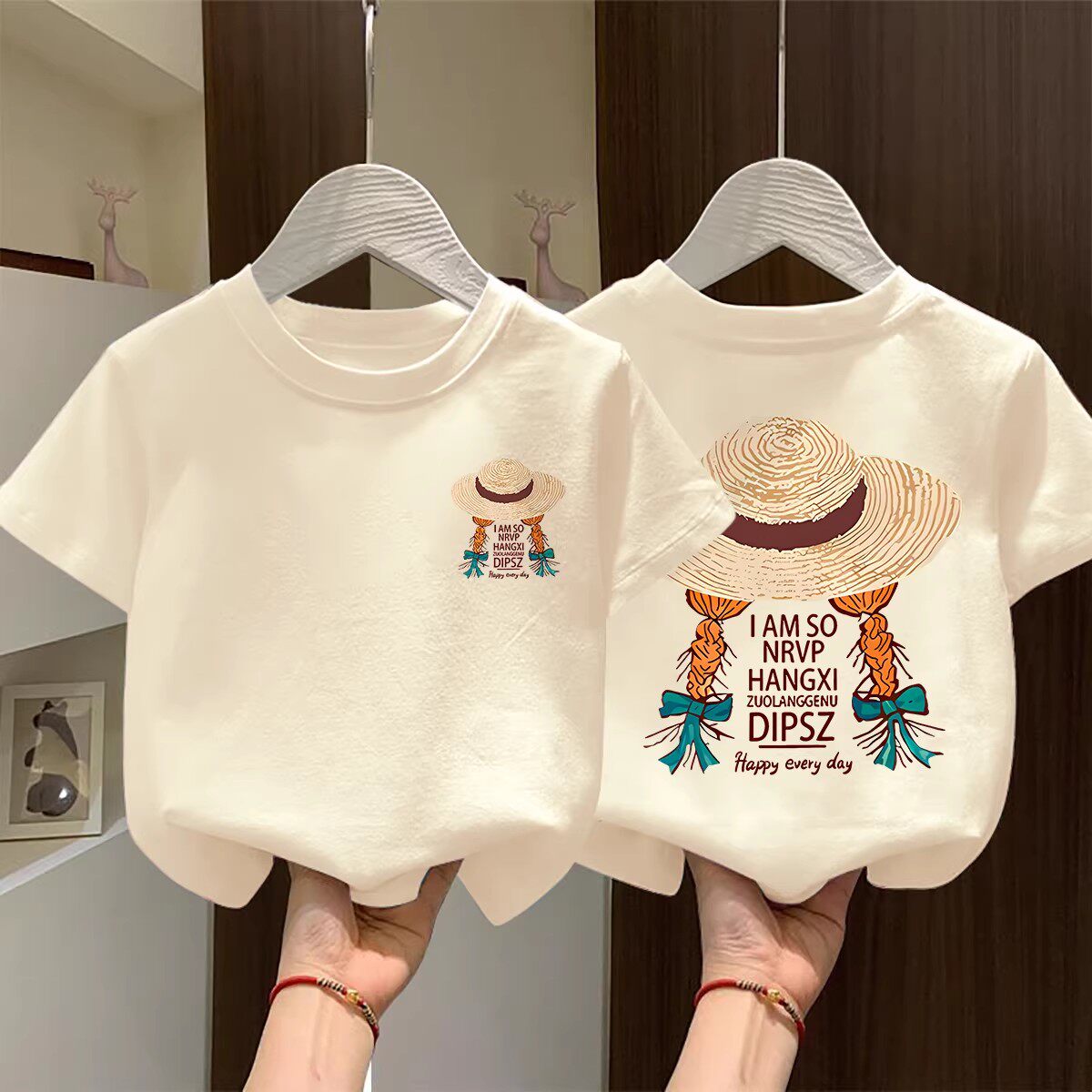 女童杏色纯棉短袖t恤夏季新款图片
