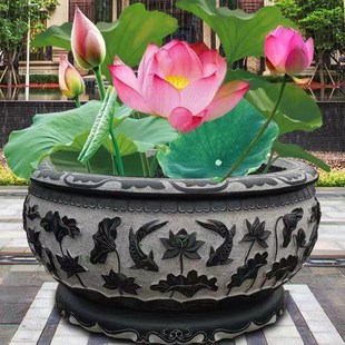 石雕鱼缸鱼盆庭院水缸青石鱼缸石缸室外仿古荷花水缸鱼池庭院厂家