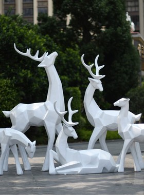玻璃钢块面几何抽象梅花鹿雕塑户外花园林动物摆件商场美陈装饰品