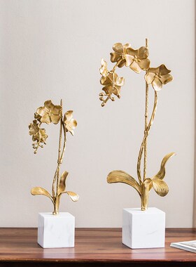 收获小屋高档大理石黄铜兰花摆件现代装饰家居酒柜电视柜客厅轻奢