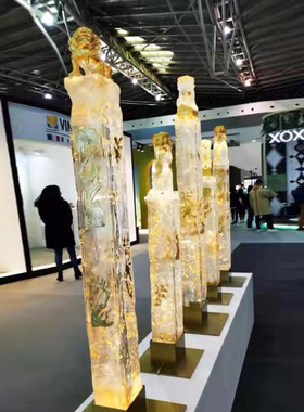 透明狮子树脂摆件酒店售楼处客厅玄关入户栓马柱雕塑软装饰工艺品