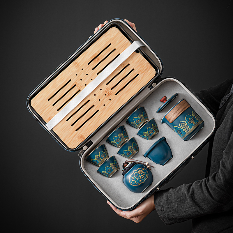 可携式旅行茶具套组家用陶瓷泡茶壶茶杯茶盘整套户外露营泡茶专用