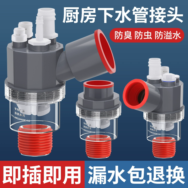 廚房水槽下水三通洗碗機(jī)凈水器洗衣機(jī)前置小廚寶管道防臭排水神器