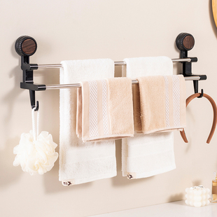 卫生间毛巾架免打孔浴室置物挂架厕所免安装不锈钢轻奢毛巾杆架子