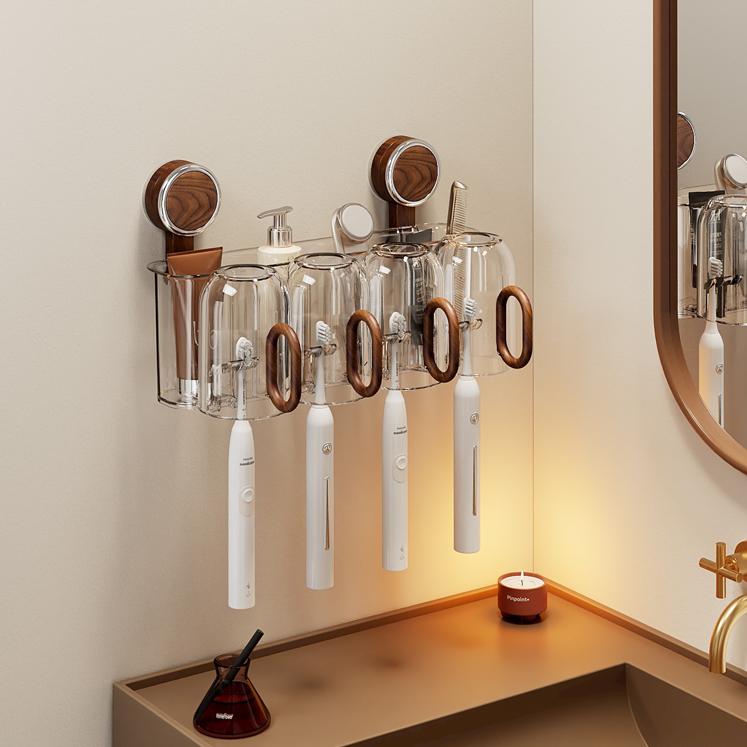 中古风吸盘牙刷置物漱口杯架