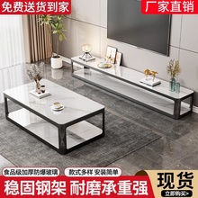 家用双层茶几客厅落地式会客茶水桌电视柜茶几桌组合钢化玻璃茶台