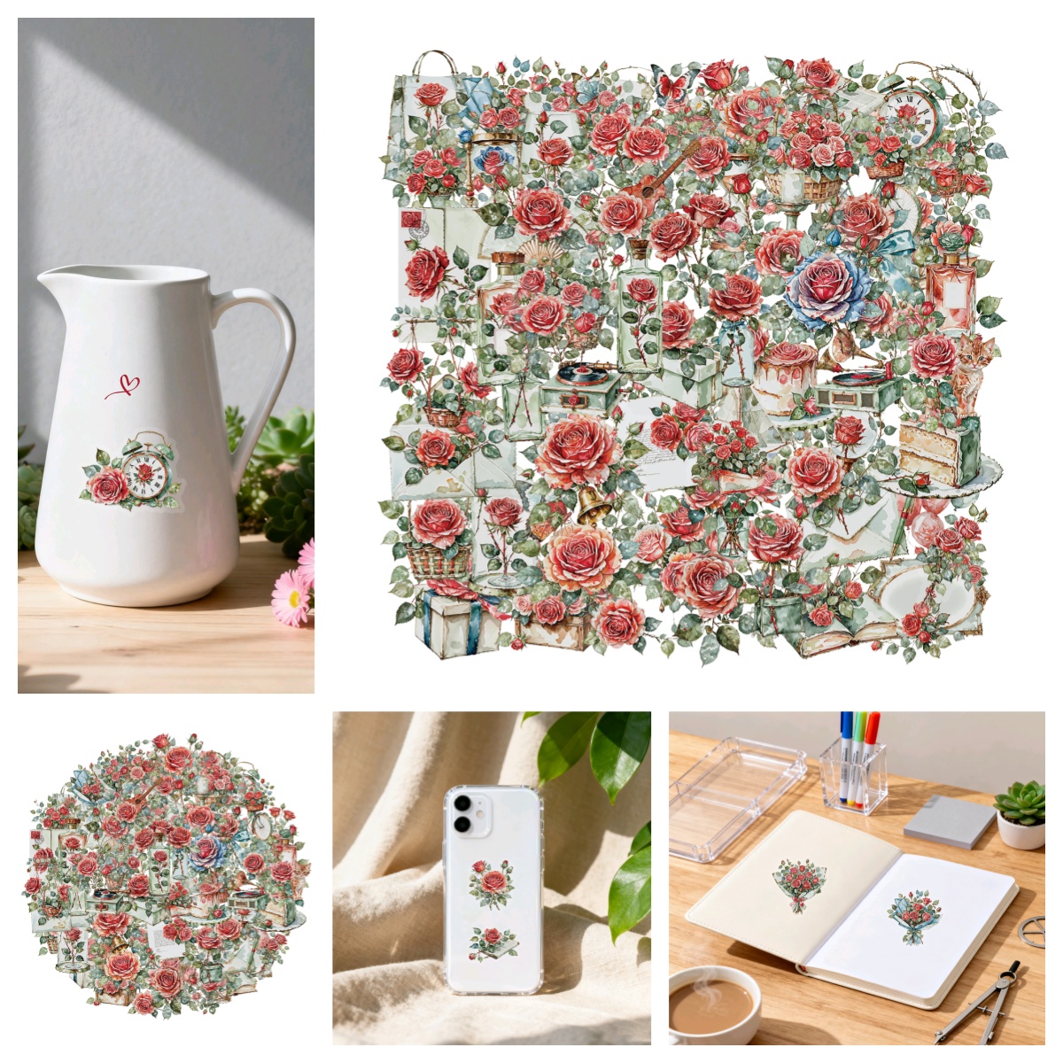 高颜值复古风透明玫瑰花pet涂鸦