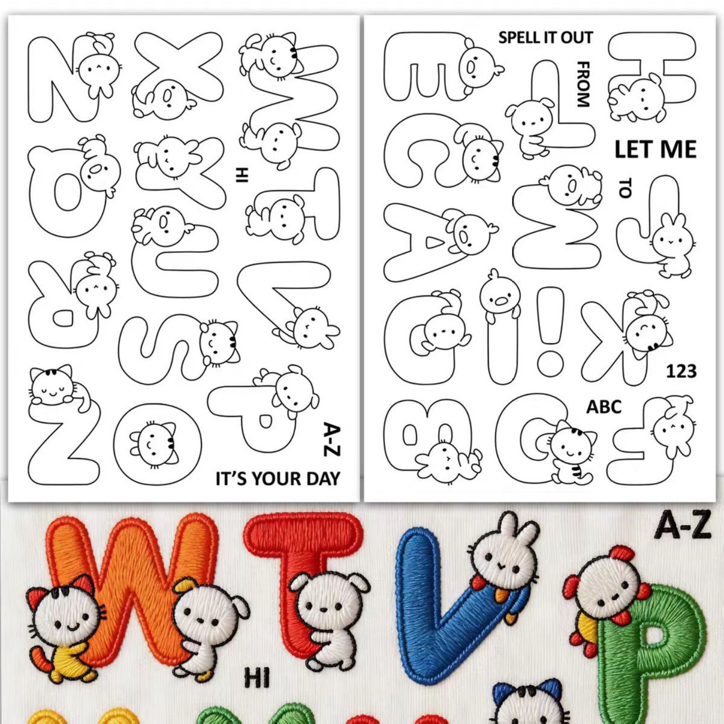 可爱卡通字母数字可水溶刺绣贴纸图片