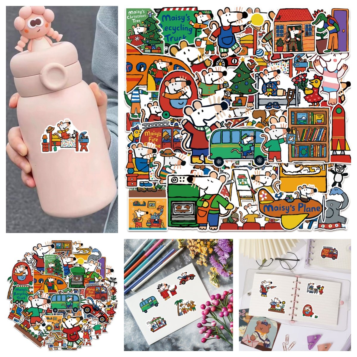 50张卡通可爱小老鼠波波maisy防水贴纸diy笔记本iPad行李箱自行车装饰贴画环保无异味图案不重复,文具电教/文化用品/商务用品,贴纸/立体贴纸,淘宝优惠券,粉丝福利购,淘宝优惠卷