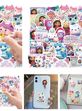 52张新款Gabby's Dollhouse涂鸦个性跨境可爱卡通动画创意DIY行李箱贴创意贴纸文具学生手机壳