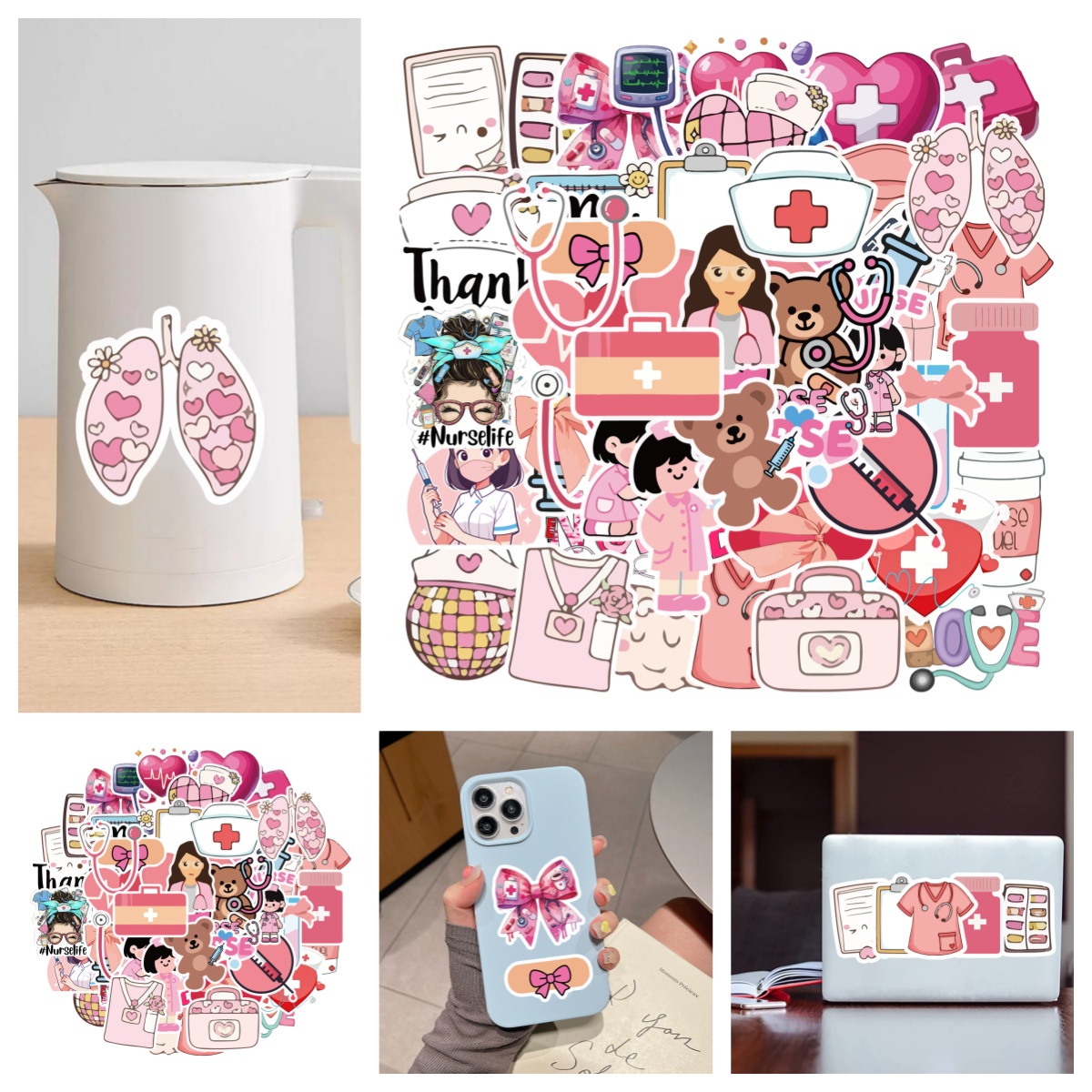 儿童粉色卡通护士贴纸iPad奖励