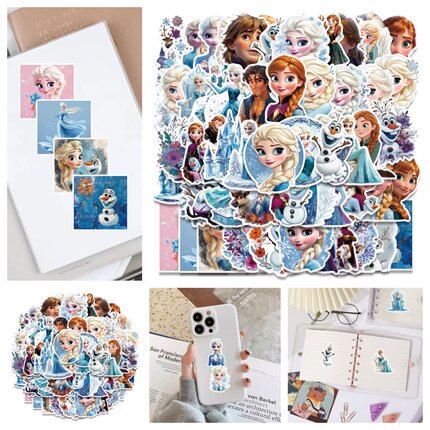 50张卡通儿童冰雪奇缘艾莎公主Frozen奖励手账贴纸装饰ins行李箱笔记本电脑水杯收纳箱音响手机壳DIY防水贴画