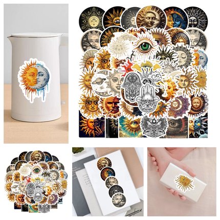 50张可爱复古神秘太阳花波西米亚风贴纸diy手机壳笔记本电脑水杯行李箱储物箱收纳柜桌面ipad防水贴纸