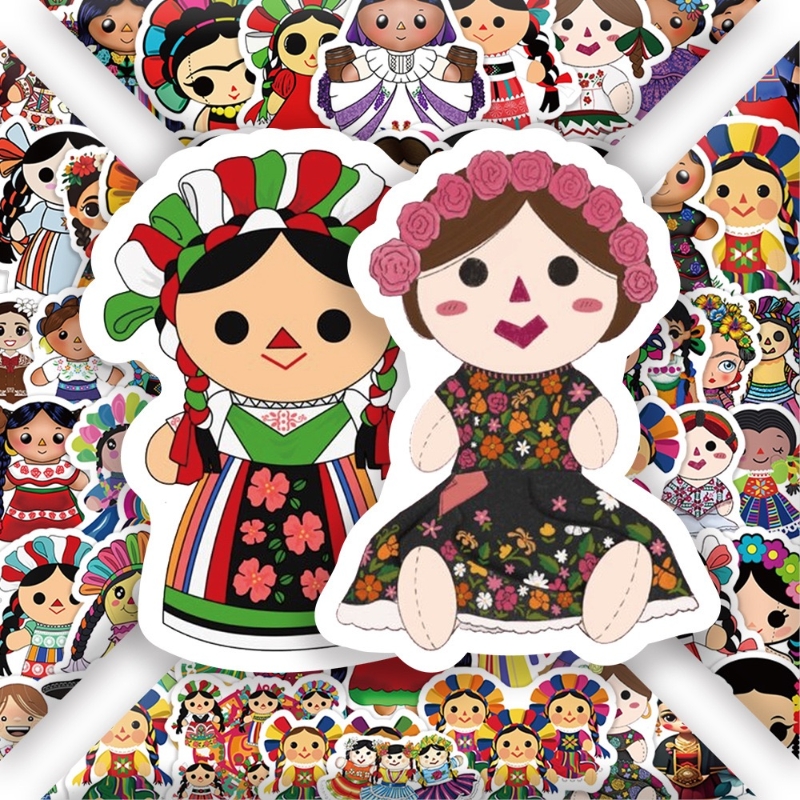 60张创意服饰设计玛丽亚娃娃贴画笔记本平板DIY涂鸦手账本旅行箱保温杯吉他滑板头盔手机壳充电宝儿童房装饰