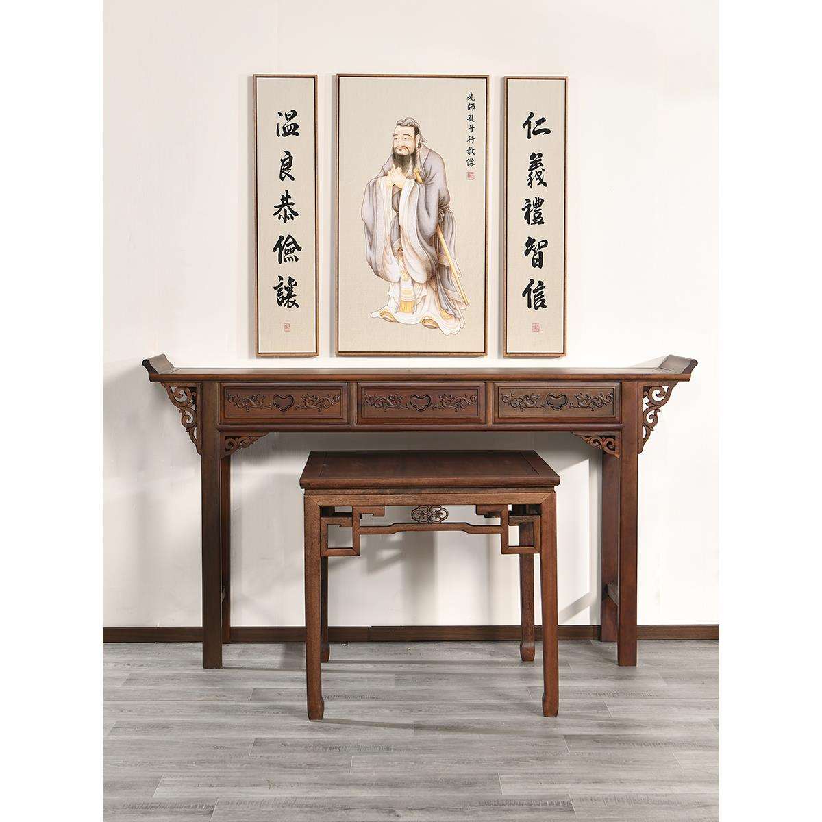 中式新中堂堂供桌条案八实木农村985屋家具六件套仙桌神台条几机