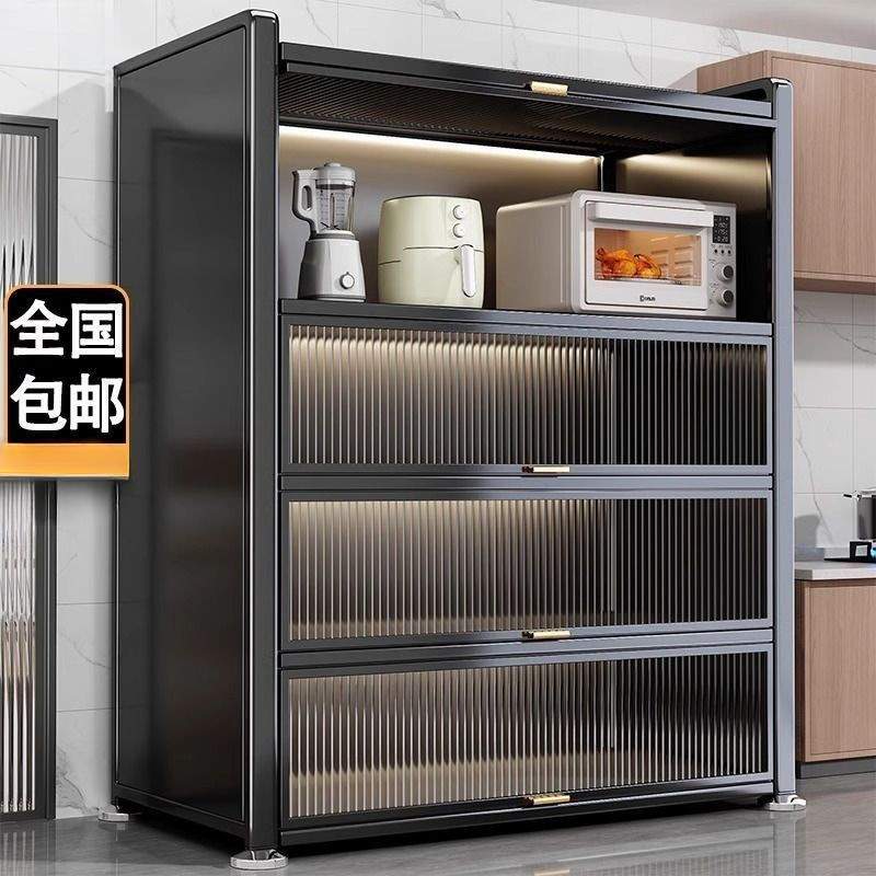 新款家用厨房厨柜储物柜落地多层可移动碗柜带轮厨房橱柜置物架