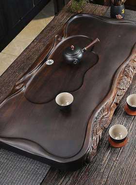 木茶家用整块长实方形夫简约办公室干泡茶台03332功款带盘排水一