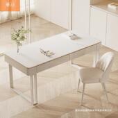 轻奢白岩纯板桌书桌现代简约小户789231习型卧室奶油风学桌书台式
