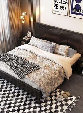 黑色全实木床复古卧简约现代主双室52502床人1.5米法式1.8米极简