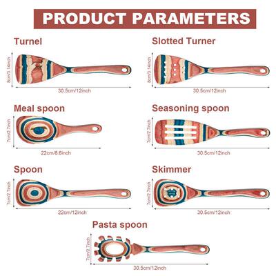 厂家彩木色饭厨具套彩渐变SMG木质沙拉勺搅拌漏勺七件装勺套厨房