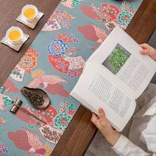 锦缎仙鹤垫防水茶席双面桌旗主织人垫HGB新中式绸缎提干泡茶花盘