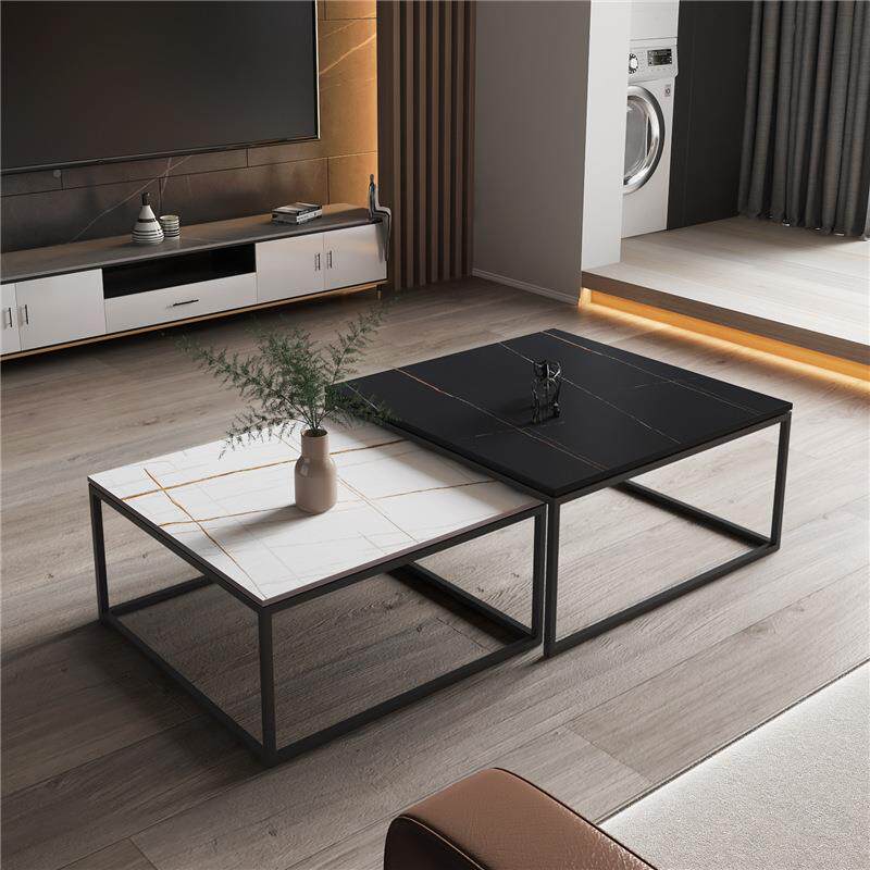 001028岩板茶几桌客厅家用小户石型简组约大理形方子母茶几合轻奢