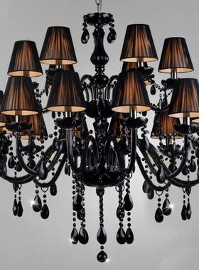 欧蜡烛水晶灯黑色水晶吊灯工客式晶厅卧XNP室餐厅灯酒店程水灯具