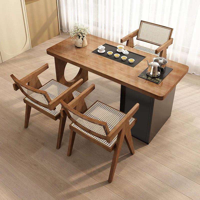 中实木茶桌小户型新家用实木泡茶桌现代简办EXK公室约休闲阳台茶