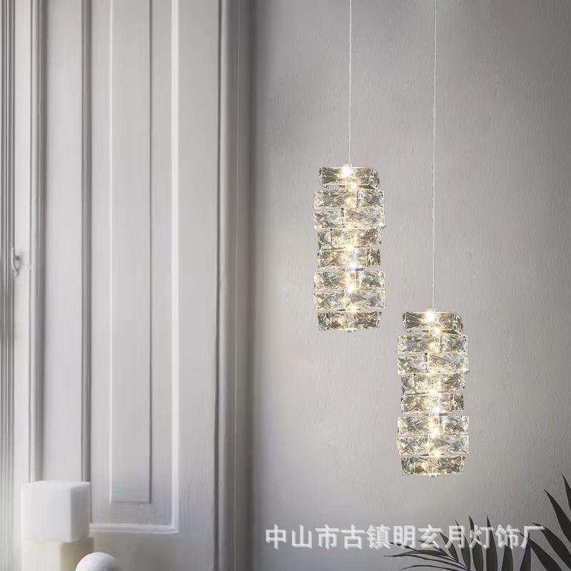 现代卧室头吊灯约床创意个性轻奢不锈钢5200202水晶单头餐简台厅