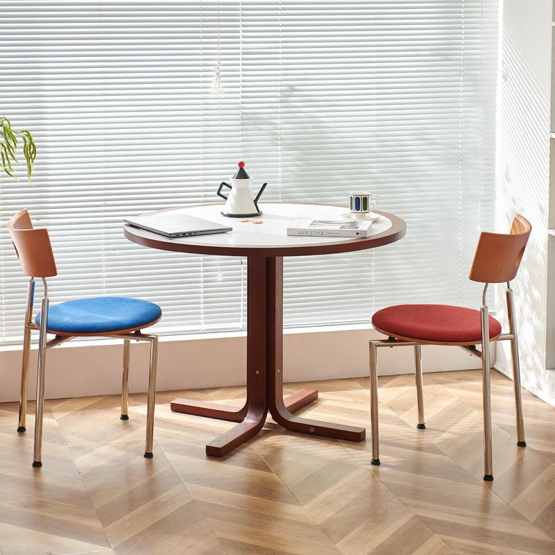 复古实木Obsidian岩板餐餐家用小户型桌形饭桌法圆式餐桌中古圆桌