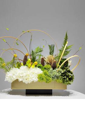 奢方形花器花艺组桌合装饰轻假花现代样板会房间餐桌酒店议花DQS