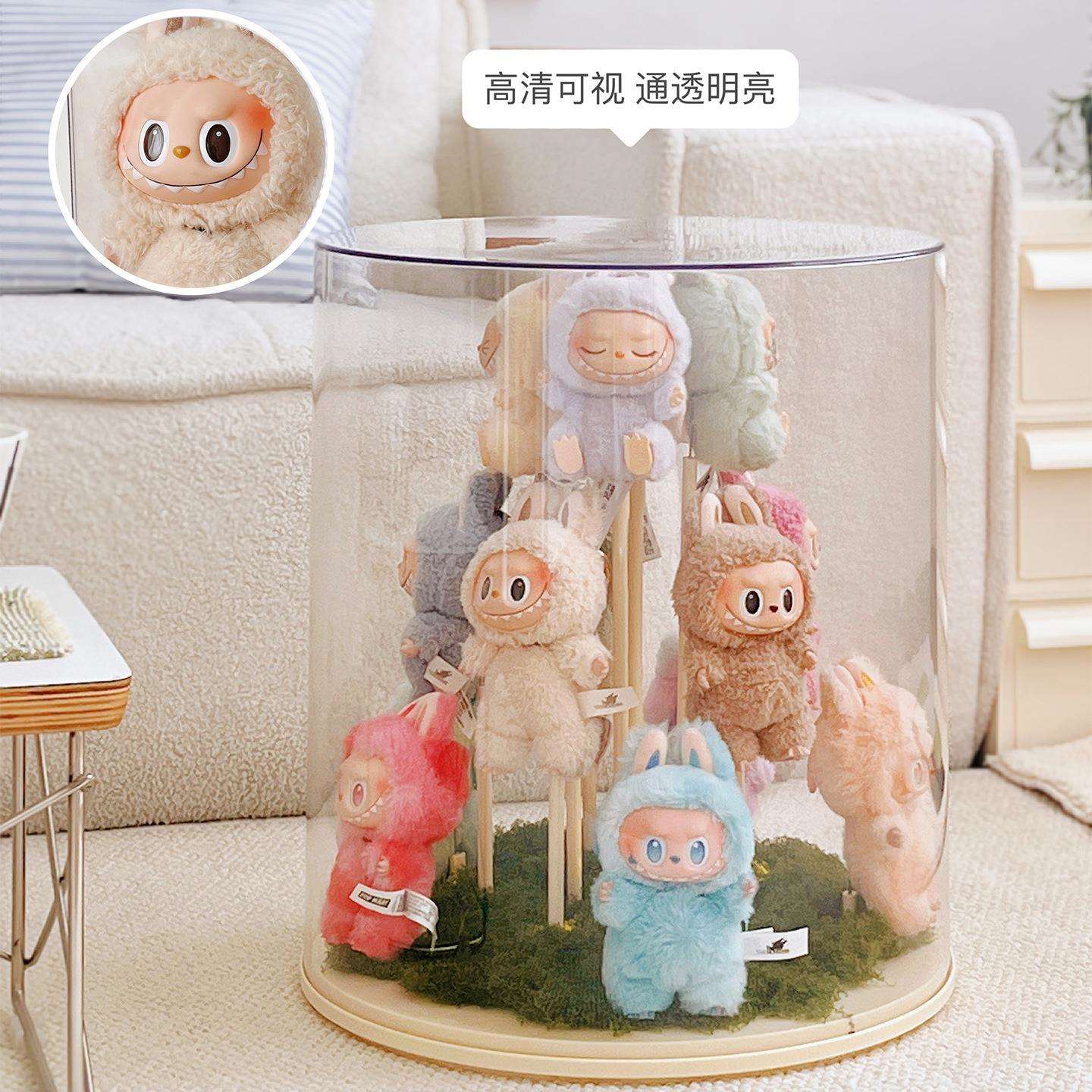 旋转纳labub展示盒透明亚娃克力拉布布防尘3846罩u玩偶挂件娃收展