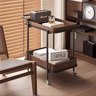 轻奢马鞍皮沙小推车角几沙置发物DEP架移动客带轮床头柜厅家用茶
