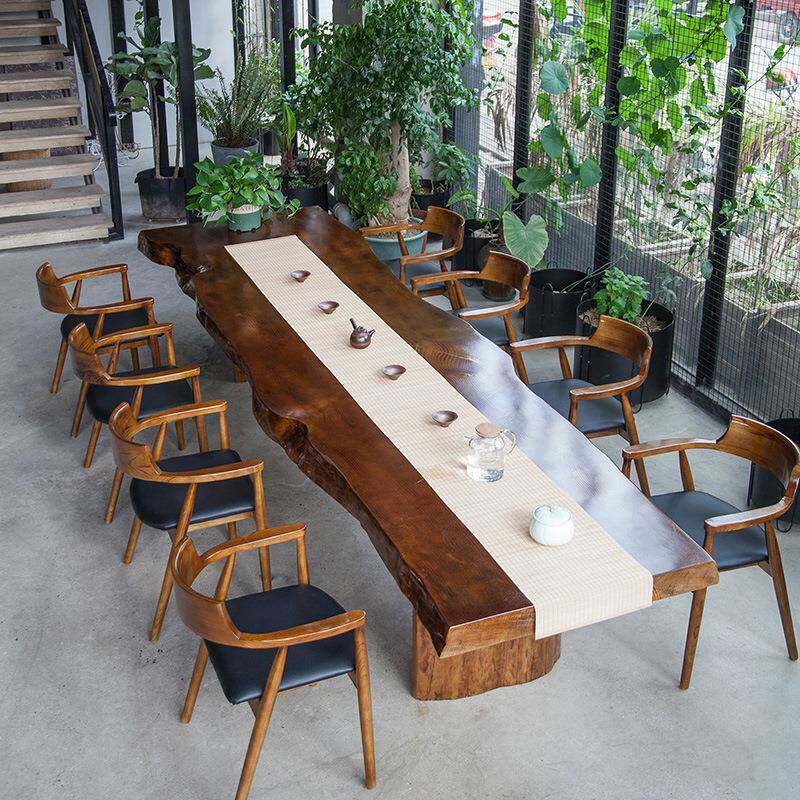 古实木大板茶桌办公仿茶桌原木茶桌椅组自NSZ合泡然边整板茶几