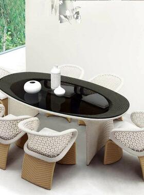 户外藤椅阳台休花园铁架家具庭院露组天闲椅子藤编户22-10-8外桌