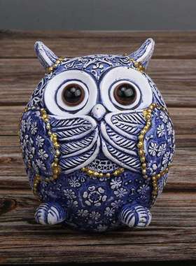 创家居摆设猫鹰摆件头客厅桌面50564332电柜装意饰树视脂工艺品小