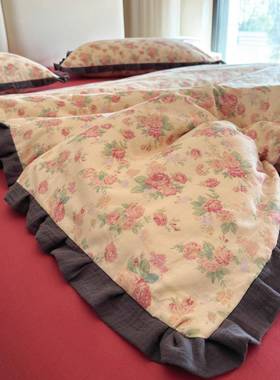 小清新全47463棉双层四件套单a类纯棉花纱被套学生边宿舍三件床套