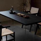 创碳化THI黑椅色实克木餐桌会客接待长桌工作台意茶桌亚力悬浮桌