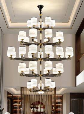 别客全铜大吊灯新中式复式楼挑空大楼EQJ墅中楼中空厅厅防蚊虫长