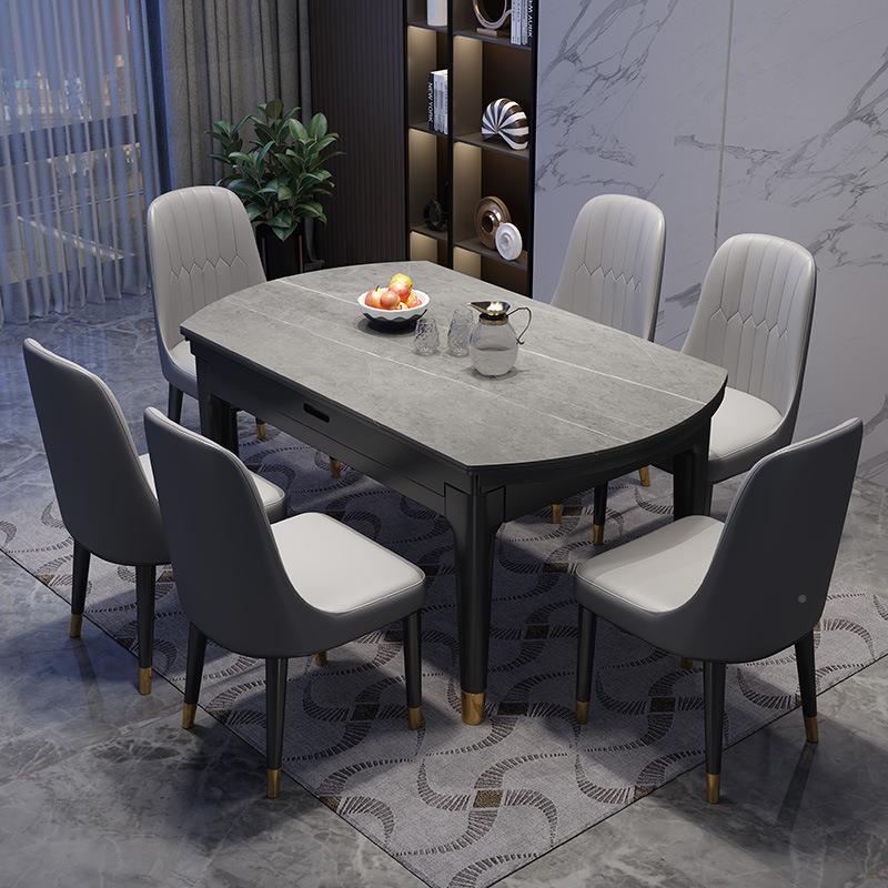 欧式极简实木岩板餐椅桌户组合小型伸46缩可折叠方桌变圆桌家用饭