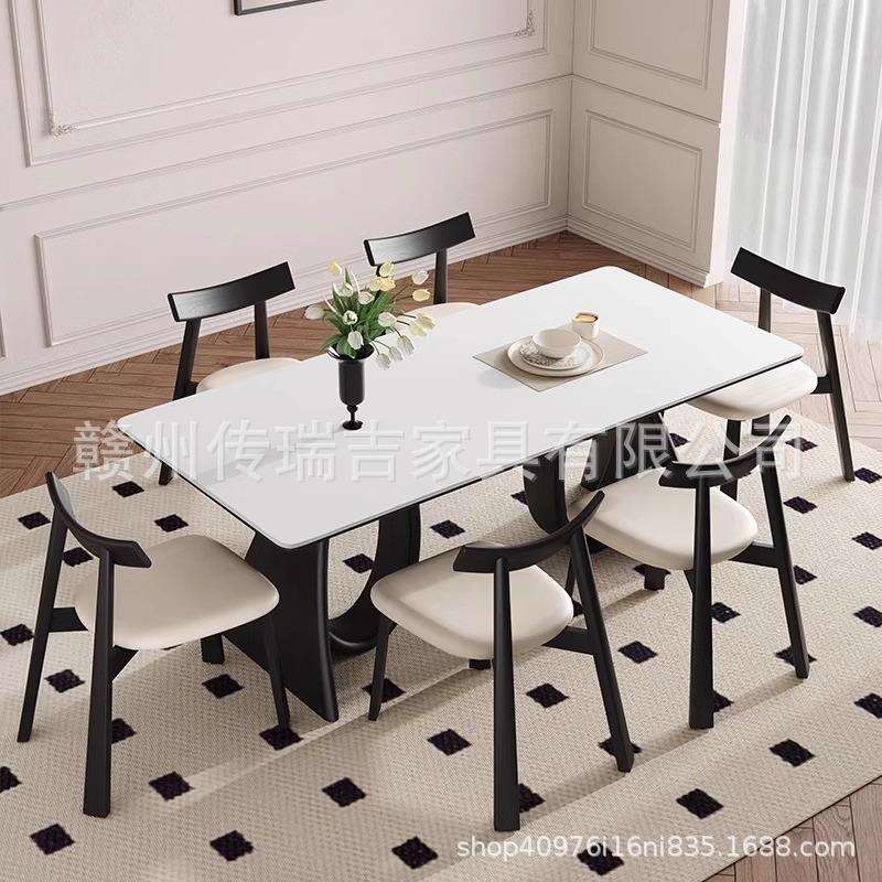 法式中海棠餐桌古风岩色板餐桌家用长形饭桌设师方黑计高端西餐桌