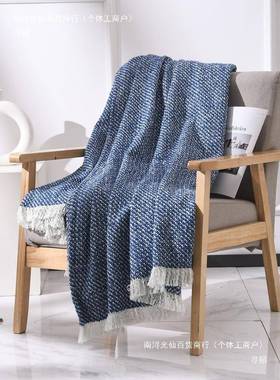 简风蓝色搭毯店床约尾巾酒宿装tj#fgyh$民饰毯售楼部软装