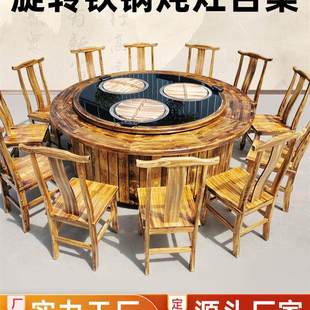 柴火鸡地锅鸡专用灶旋转商用铁锅炖灶台桌旋两锅三锅大锅台火厂家