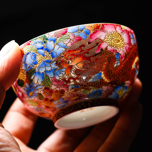 珐琅彩龙杯凤杯主人杯掐丝龙凤对杯高端茶杯家用中国风陶瓷茶碗盏