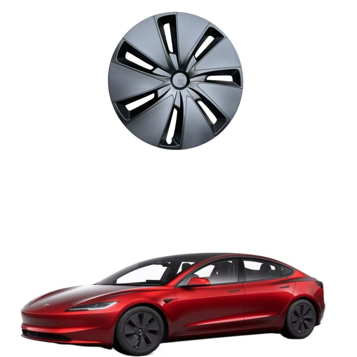 2023特斯拉Model 3焕新3版汽车配件18英寸轮毂盖哑光黑色T形logo