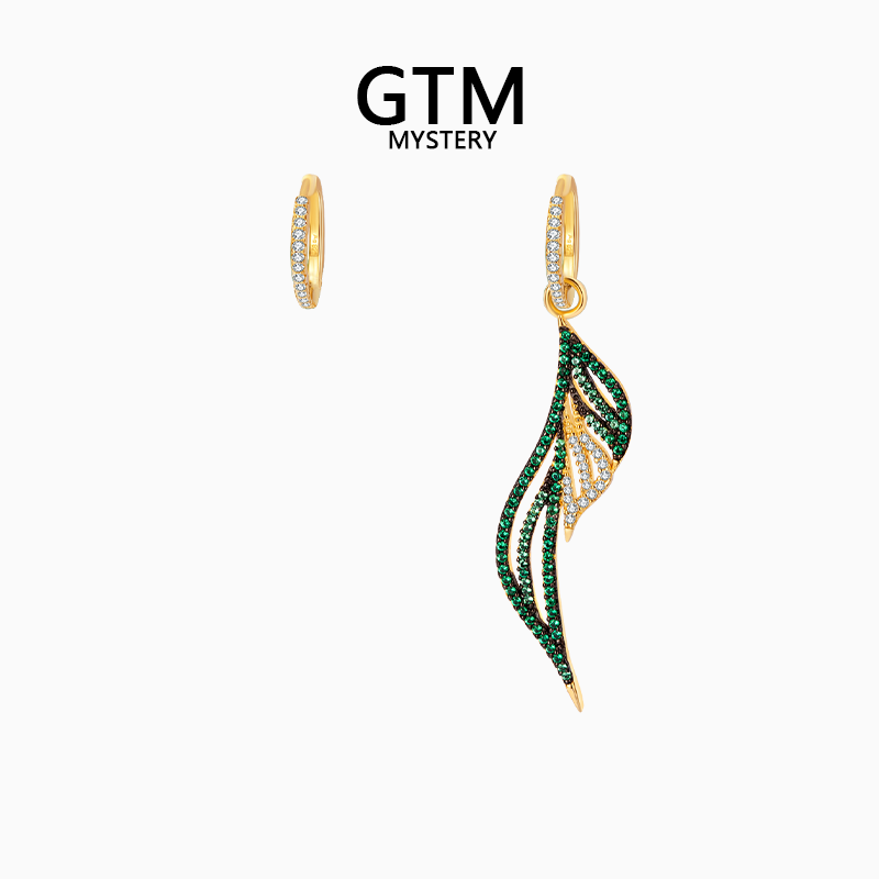 GTM金绿迭叶耳环小众高级银饰品